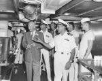 Eisenhower touring the galley of USS Canberra while en route to Bermuda, 14 Mar 1957