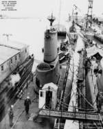 Aft plan view looking forward of USS Carbonero at Mare Island Naval Shipyard, California, United States, 18 Feb 1952, photo 2 of 2; note Diodon, Guitarro, Hardhead, and Juneau nearby