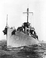 Cotten, circa Jul 1943 off New York City, when she was first completed; note the photo had been retouched by war-time censors to remove radar antennas and Mark 37 gun director, photo 1 of 2
