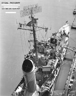 Plan view, forward, of Drayton taken from a crane at the Mare Island Navy Yard, California, United States, 26 Jun 1944