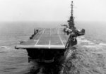 USS Essex showing crash barrier, S2F-1 Tracker aircraft, and HSS-1 Seabat helicopters, 17 Jul 1961