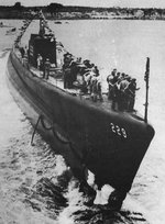Launching of submarine Flying Fish, Portsmouth Naval Shipyard, Kittery, Maine, United States, 9 Jul 1941, photo 2 of 2
