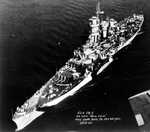 Aerial view of large cruiser Guam, Philadelphia Navy Yard, Pennsylvania, United States, 25 Oct 1944, photo 1 of 5