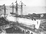 Italian battleship Impero being preparing for launching, Genova, Italy, 15 Nov 1939