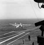 S2F-1 Tracker anti-submarine aircraft of VS-27 squadron taking off from Intrepid, Jul 1962