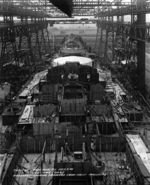 Battleship Iowa under construction, New York Navy Yard, New York, United States, 3 Jul 1942