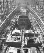 Battleship Iowa under construction, New York Navy Yard, New York, United States, Jul 1941