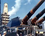 Battleship Iowa being fitted out at New York Navy Yard, New York, United States, fall 1942