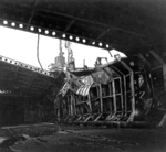 Damaged upper hangar deck of Katsuragi, Kure, Japan, 8 Oct 1945