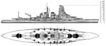 US Navy Office of Naval Intelligence drawing of the Kongo-class battleship, seen in publication ONI 222-J, Jun 1945