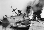 French cruiser Marseillaise afire and sinking, Toulon, France, late Nov 1942
