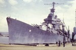 USS Minneapolis at Pearl Harbor, US Territory of Hawaii after being fitted with a new bow, 11 Apr 1943, photo 1 of 2