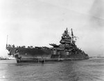 Battleship Mississippi in the Mississippi River en route to New Orleans, Louisiana, 16 Oct 1945