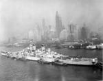 Battleship New Jersey being moved from the New York Navy Yard to the New York Group, Atlantic Reserve Fleet based at Bayonne, New Jersey, United States, early 1948