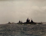 US battleships New Mexico, Idaho, and Tennessee off Iwo Jima or Okinawa, Feb-Apr 1945