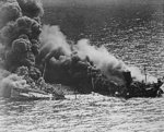 US tanker Dixie Arrow burning after being torpedoed by German submarine U-71, off North Carolina, United States, 26 Mar 1942