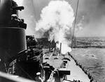 USS North Carolina firing her forward guns during trials, 26-27 Aug 1941