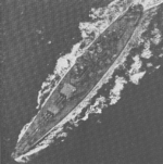 Aerial view of USS North Carolina, off the US east coast, 17 Apr 1942, photo 1 of 3