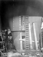 Working on the rudder of battleship North Carolina, New York Navy Yard, Brooklyn, New York, United States, 19 Aug 1940