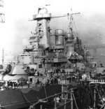 View of the superstructure of North Carolina, New York Navy Yard, Brooklyn, New York, United States, circa Apr 1941