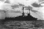 Battleship Pennsylvania at anchor in the evening, circa 1916