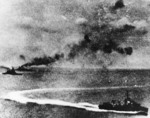 Attack on Prince of Wales and Repulse, 10 Dec 1941, photo 2 of 2; photo taken by a Japanese pilot; note destroyer Electra or Express in foreground