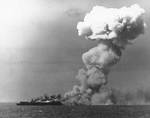 Princeton burning after Japanese attack off Leyte, 24 Oct 1944, 4 of 4