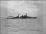 HMS Repulse escorting a troop convoy in the Indian Ocean toward Singapore, early Dec 1941; note dazzle camouflage scheme