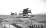 Battleship Roma launching a seaplane, circa 1940s