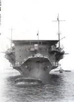 Close-up view of the bow of carrier Ryujo, Yokosuka, Japan, 19 Jun 1933