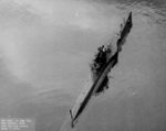 Aerial stern view of USS S-28 making 10 knots, off Seattle, Washington, United States, 10 Jun 1943