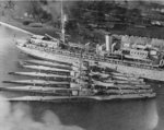 Submarine tender Beaver with submarines S-32, S-35, S-30, S-33, S-31, and S-34 at Olongapo, Philippine Islands, Mar 1929