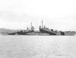 USS San Diego off Mare Island Naval Shipyard, Vallejo, California, United States, 10 Apr 1944, photo 1 of 5; note camouflage Measure 33, Design 24d