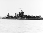 San Francisco off Mare Island Navy Yard, 14 Dec 1942; circles marked damage of 1st Bat of Guadalcanal