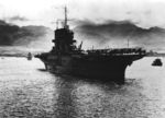 USS Saratoga arriving at Pearl Harbor, US Territory of Hawaii, 6 Jun 1942