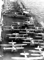 Aircraft on the flight deck of Saratoga, preparing for launching, circa 1929-30
