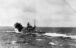 Scharnhorst firing her forward guns against HMS Glorious, in the Norwegian Sea west of Narvik, Norway, 8 Jun 1940