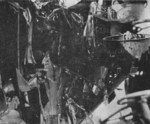 Close-up view of damaged received from the third bomb hit on Shokaku during the Battle of the Coral Sea, Kure, Japan, between 17 May and 27 Jun 1942
