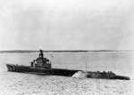 USS Snook operating near shore, circa 1943