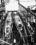 Submarines Springer (less complete) and Spot under construction, Mare Island Naval Shipyard, Vallejo, California, United States, 3 Jan 1944, photo 4 of 4