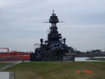 Bow of battleship Texas as seen from the highway through San Jacinto Battleground State Park, Texas, United States, 2007