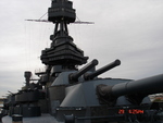 Turrets 1 and 2 of battleship Texas, 2007; note the rangefinder on turret 2