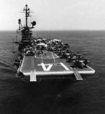 Carrier Ticonderoga underway off San Diego, California, United States after departing Naval Air Station, North Island for Vietnam, 17 May 1972