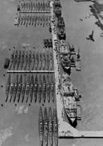 52 submarines and 4 submarine tenders of the US Navy Reserve Fleet, Mare Island Navy Yard, California, United States, circa Jan 1946