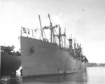 Victory Ship SS Waterbury Victory docked at Sand Island, US Territory of Hawaii, 9 Aug 1946; she had just brought back Japanese-American troops from Europe