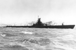 Starboard side view of USS Wahoo, Mare Island Navy Yard, Vallejo, California, United States, 14 Jul 1943, photo 1 of 3