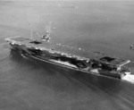 USS Wake Island underway in Hampton Roads, Virginia, United States, 9 Nov 1944, photo 1 of 2; note Camouflage Measure 33, Design 10A