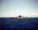 West Virginia off Pearl Harbor after temporary repairs, 30 Apr 1943