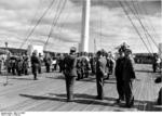 The Oslo, Norway police orchestra playing music for the wounded soldiers aboard hospital ship Wilhelm Gustloff, 1940, photo 1 of 2