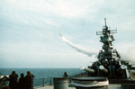 USS Wisconsin firing a BGM-109 Tomahawk cruise missile in the Persian Gulf during Operation Desert Storm, 18 Jan 1991